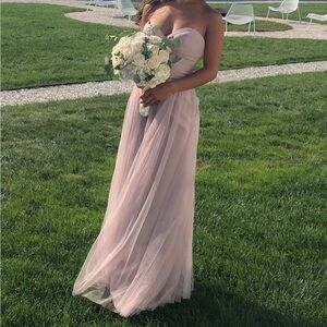 Watters Designs Strapless Blush Tulle Dress with Sweetheart Neckline